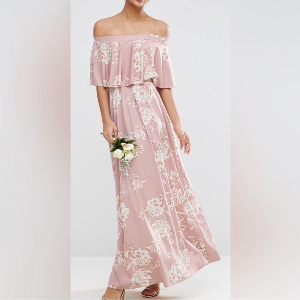 ASOS Blush Floral Off-Shoulder Maxi Dress Maternity Sz 8 NWT
